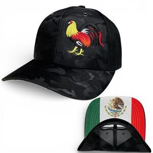 Rooster Embroidered Mexico Flag Trucker Hat – Black Camo